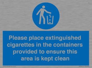 Please place extinguished cigarettes in the containers provided to ensure this area is kept clean